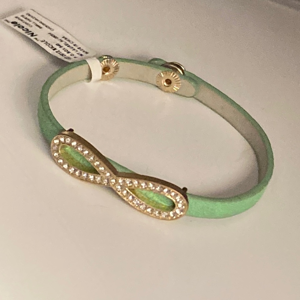 NEW WITH TAGS - NICOLE 2012- MINT GREEN LEATHER/RHINESTONE INFINITY BRACELET
